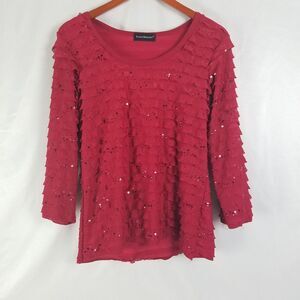 Travel Elements Shirt Womens Medium Red Top Ruffle Long Sleeve Scoop Neck Blouse